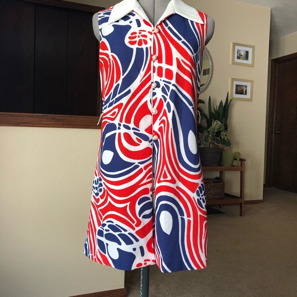 Vintage Psychedelic Red, White & Blue Dress - Picture 4 of 6